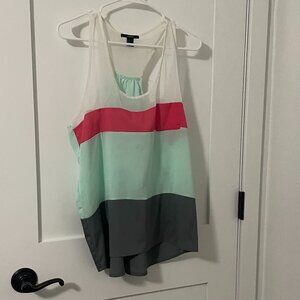 Forever 21 Summer top, large, striped in raspberry, mint green and dark grey